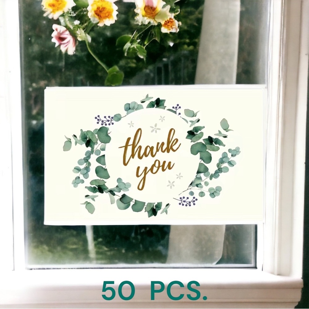 50 Cards, Thank You, Green Laurel,  Cards 3.5” X 2”